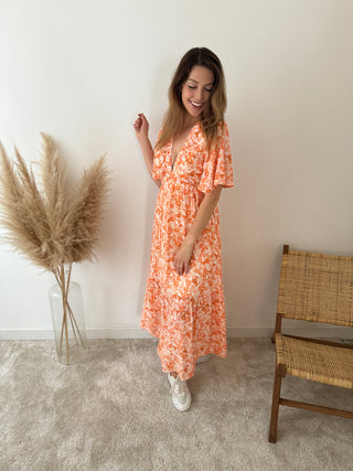 Orange flowers maxi dress