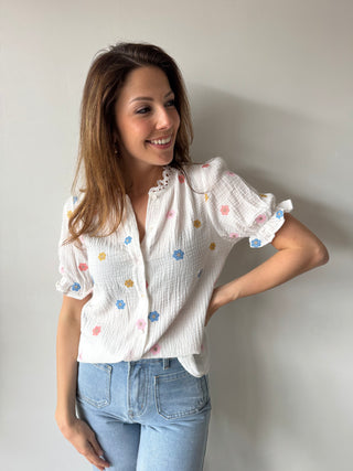 Colorful flowers white top