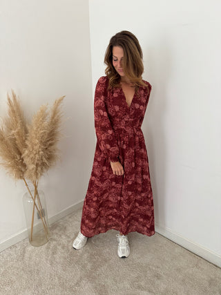 Burgundy flowered maxi dress