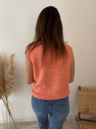 Blue details orange sleeveless knit