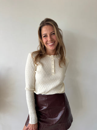 Soft beige ribbed knit top