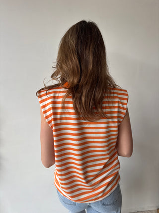 Orange striped sleeveless top