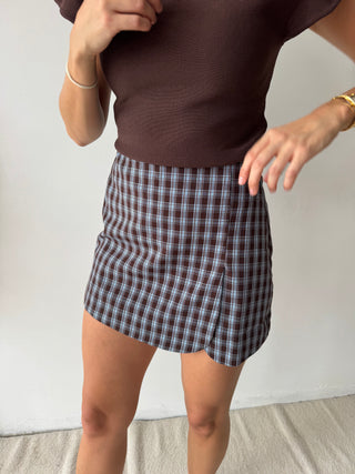 Brown blue checked skort