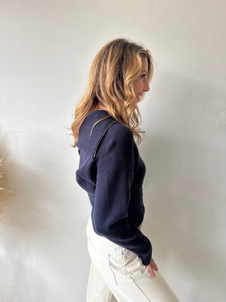 Navy zipper knit