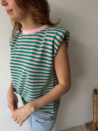 Green pink striped sleeveless top