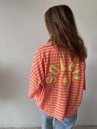 Orange pink striped soleil top