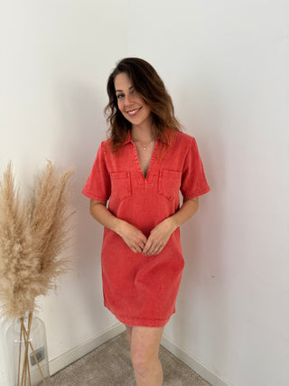 Coral denim dress