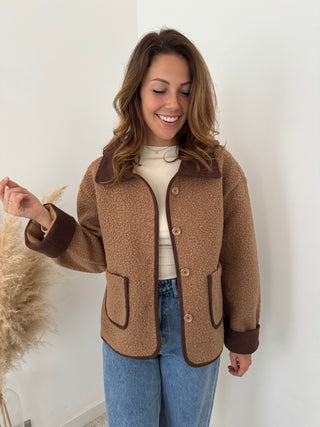 Brown details taupe jacket