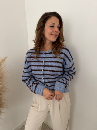 Blue coffee striped button knit