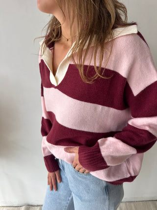 Burgundy pink striped knit
