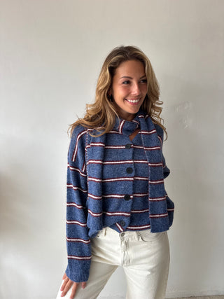 Burgundy blue striped scarf knit