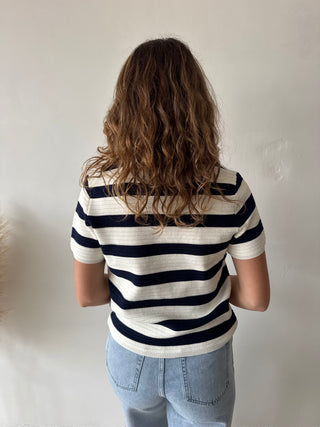 Navy white striped top