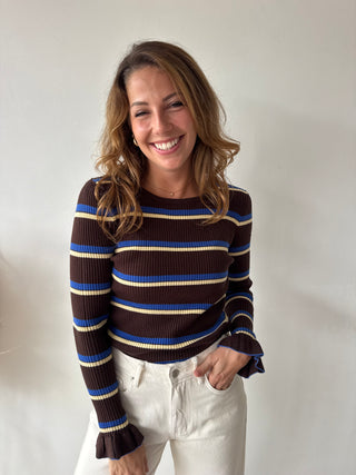 Brown blue ribbed top