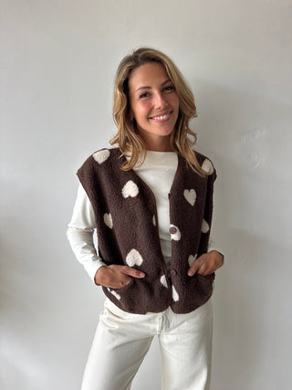 Beige hearts brown teddy vest