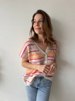 Orange pink button knit