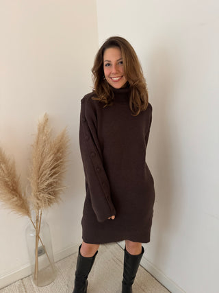 Buttons details brown sweater dress