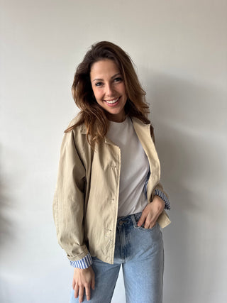 Blue striped detail trench jacket