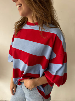 Blue red striped top