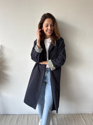 Flower details navy trench coat
