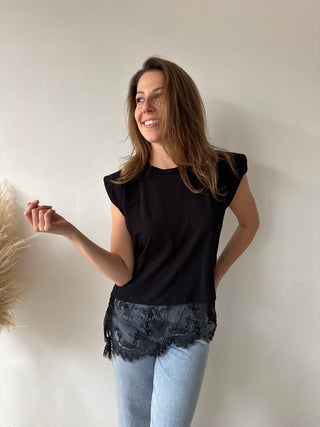 Lace details black top