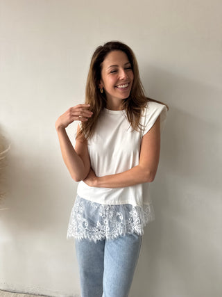 Lace details white top