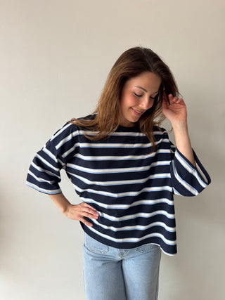 Knot back navy striped top