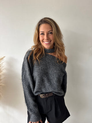 Dark grey cut out knit