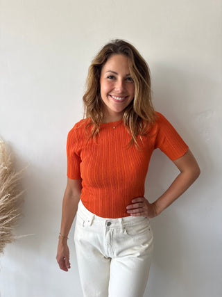 Orange ribbed top