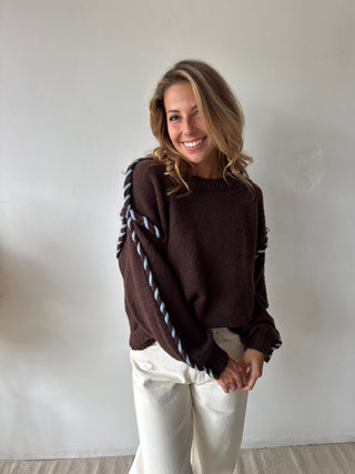 Blue stitch brown knit