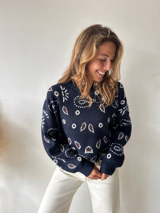 Navy patterned scarf knit