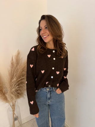 Pink hearts brown knit