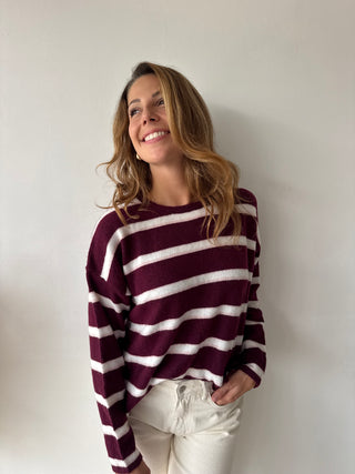 Burgundy striped knot knit