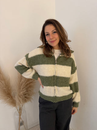 Soft green beige zipper knit