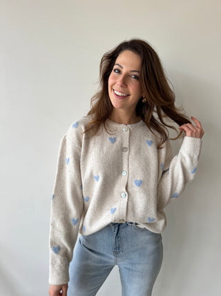 Blue hearts beige knit