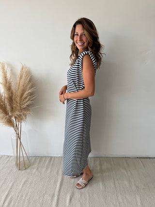 Blue striped maxi dress