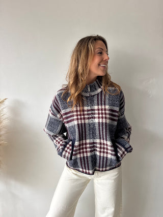 Burgundy blue soft cardigan