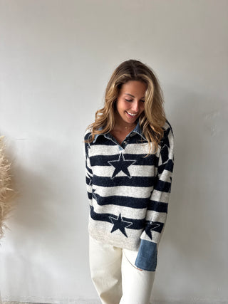 Denim detail star knit