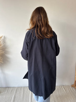 Flower details navy trench coat