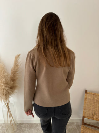 Gold buttons taupe knit