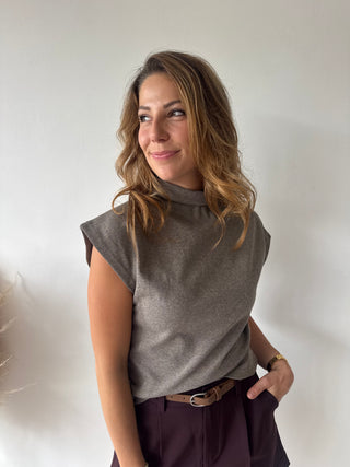 Soft taupe turtleneck top
