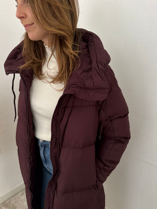 Burgundy puffer coat