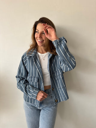 Blue white striped jacket