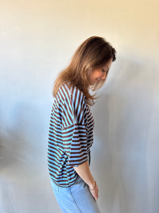 Blue brown striped t-shirt
