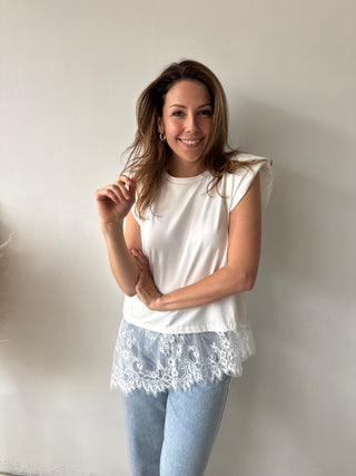 Lace details white top