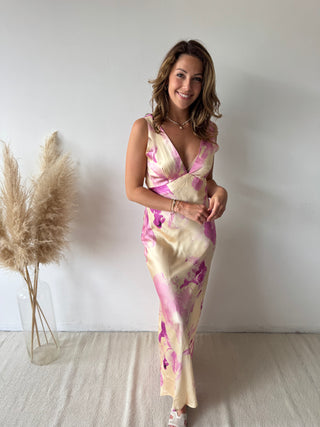 Pink yellow silky dress