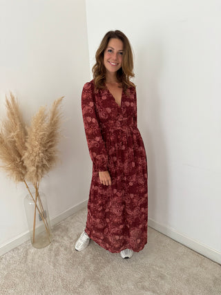 Burgundy flowered maxi dress