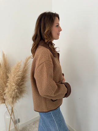 Brown details taupe jacket