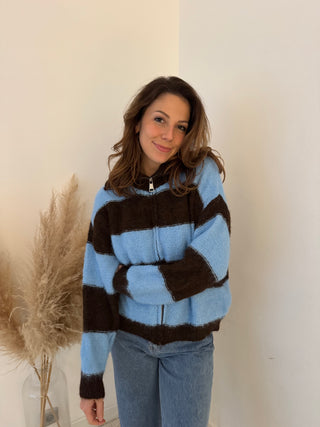 Blue brown soft zipper knit