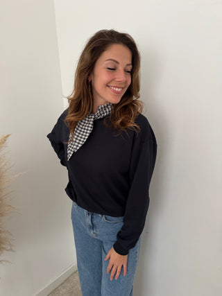 Simple navy scarf sweater