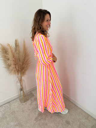 Pink yellow fluo striped dress